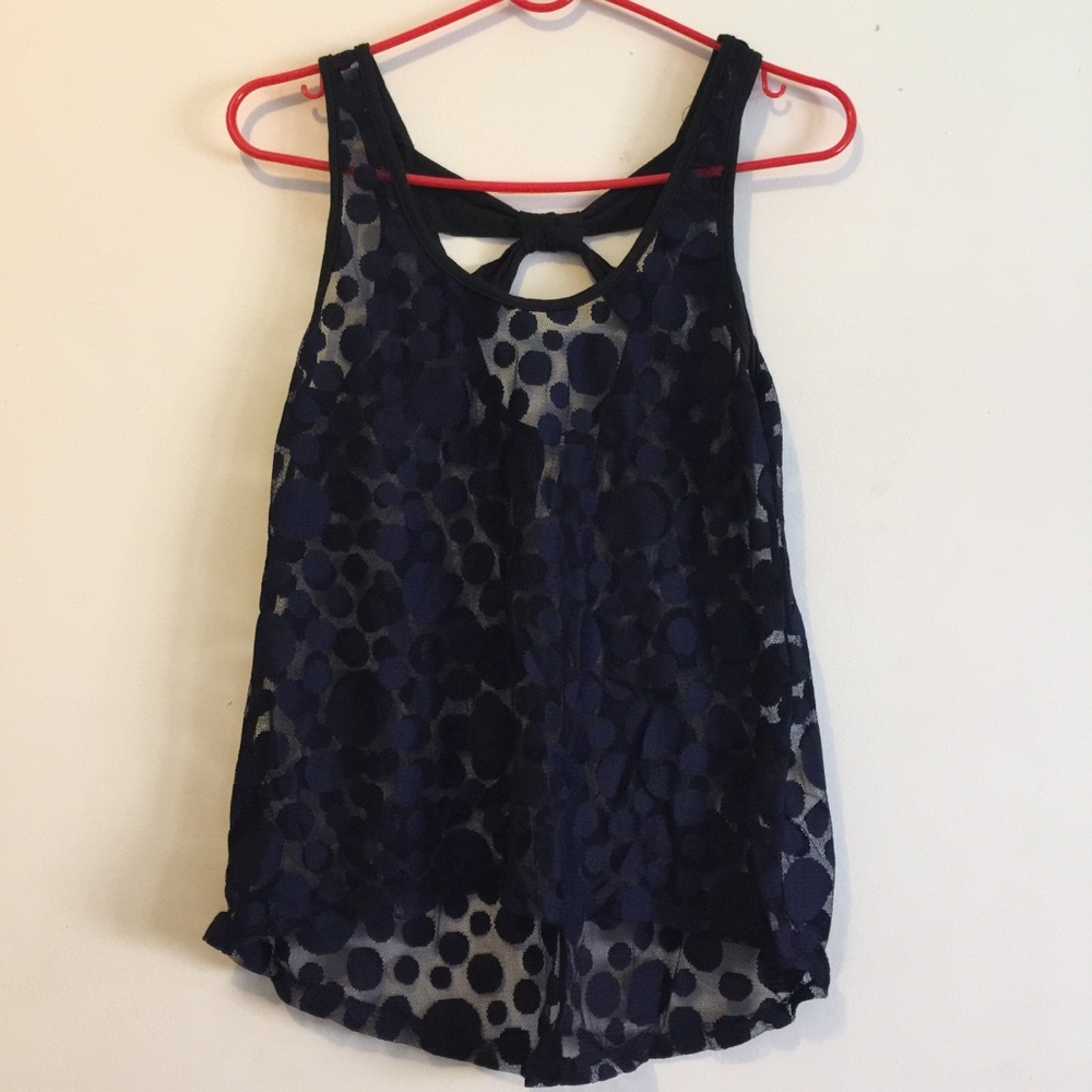 Navy blue polka dot see through shirt